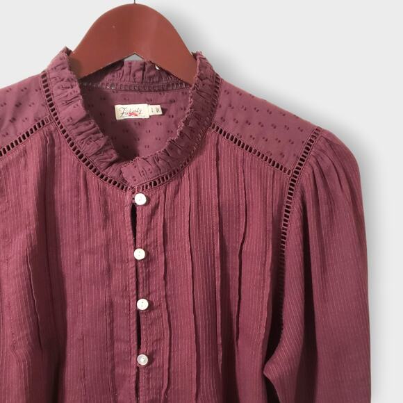Faherty Womens Willa Blouse Catawaba Grape Purple Sz Medium Boho Peasant Classic - Picture 4 of 15
